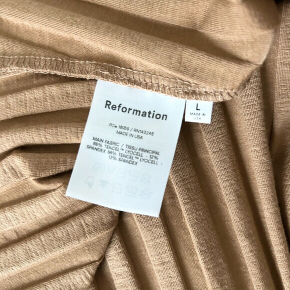 Reformation Libra Knit Mini Dress Tan Lightweight Ribbed Jersey Size Large - Picture 5 of 5
